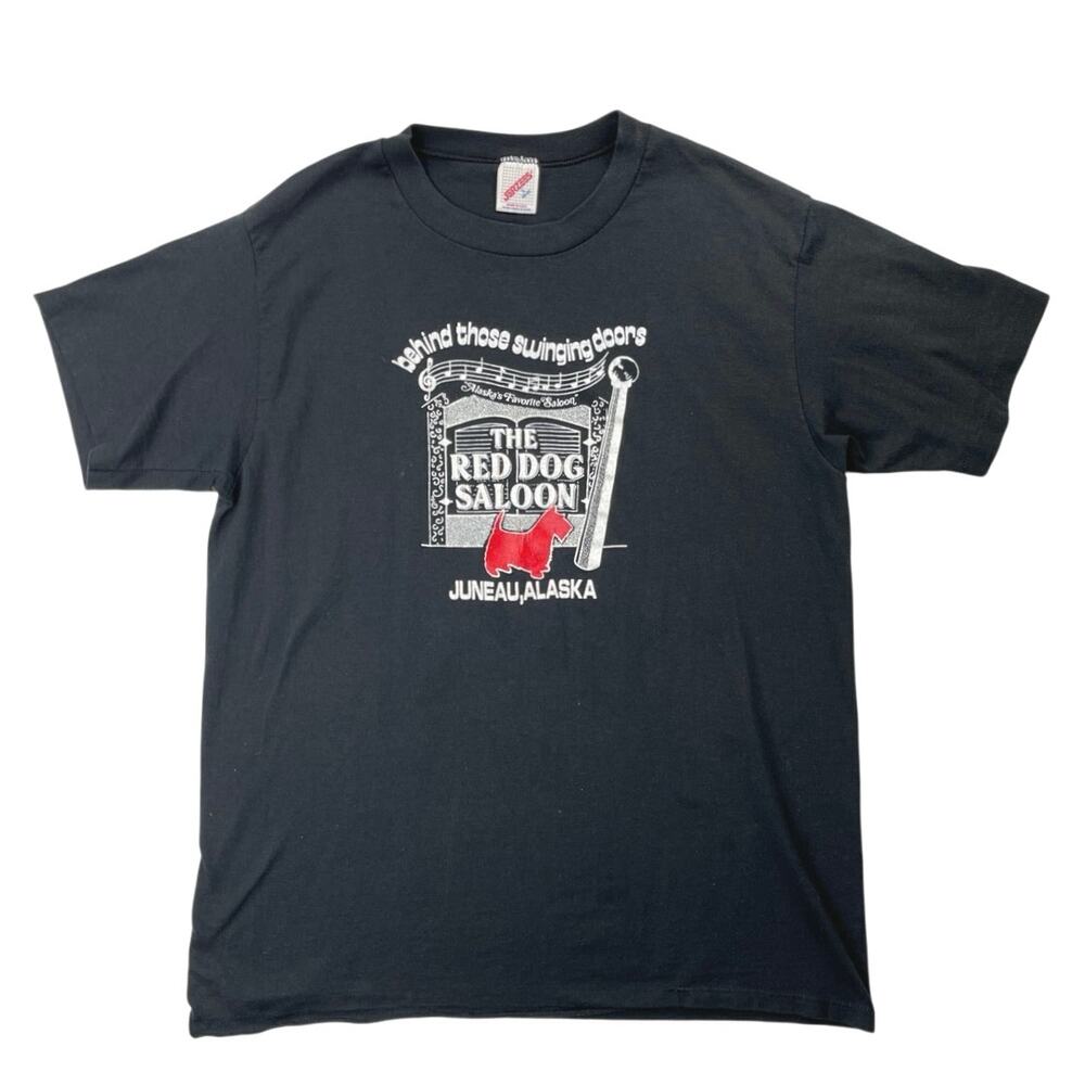 Vintage Jerzees Men's Black The Red Dog Saloon Juneau Alaska Tee T-Shirt Top L